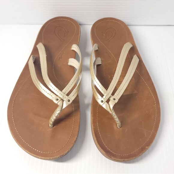 Olukai  Kapehe Luana Leather Beach Sandals in Tapa Sahara Women's 10 - Picture 5 of 9